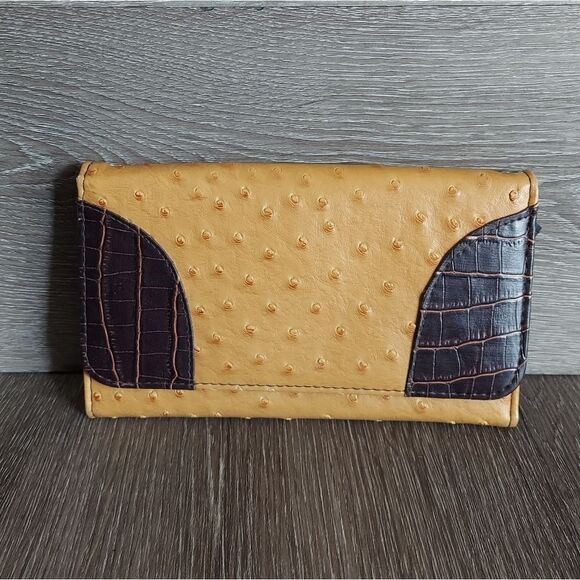 Ostrich & Croc Print Faux Leather Wallet - Picture 1 of 6